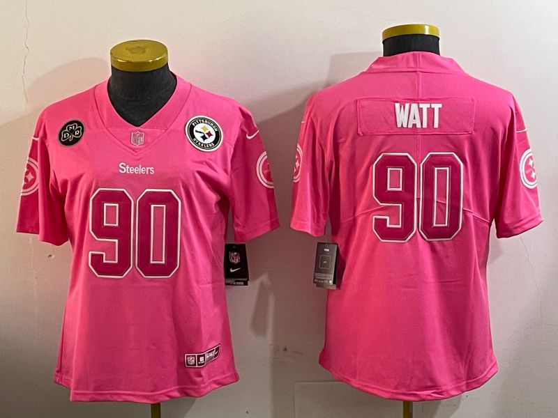 Women Pittsburgh Steelers 90 Watt Pink 2024 Nike Vapor Limited NFL Jersey style 4
